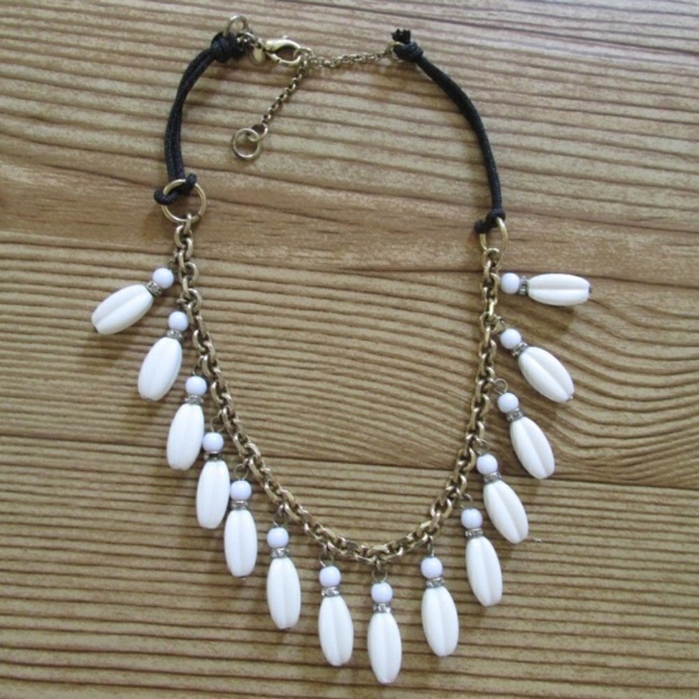 Ann Taylor Gold Tone Bead Tassel Necklace